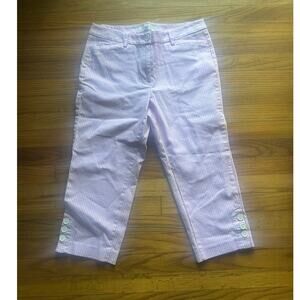 Talbots Pink Striped Seersucker Crop Pants Preppy Summer Capri Women’s 8P